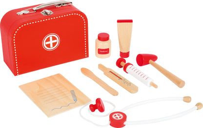 Igračka set liječnika | Paket sadrži liječničku torbu, blok, špricu, stetoskop, toplomjer, čekić, kutiju za lijekove, tubu i 