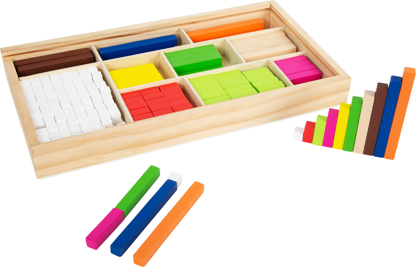 Kutija za učenje matematičkih štapića | Paket sadrži kockice u raznim bojama: smeđoj, plavoj, narančastoj, prirodnoj, tamnoze