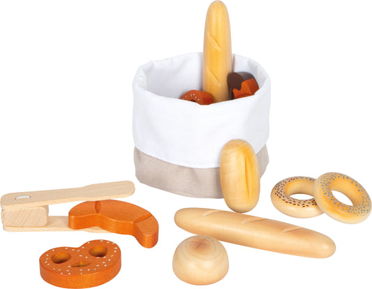 Set za kruh "svježe" | Ovaj set sadrži košaru za kruh, hvataljke, dvije perece, dvije bagete, dva bagela, dva kroasana, pšeni