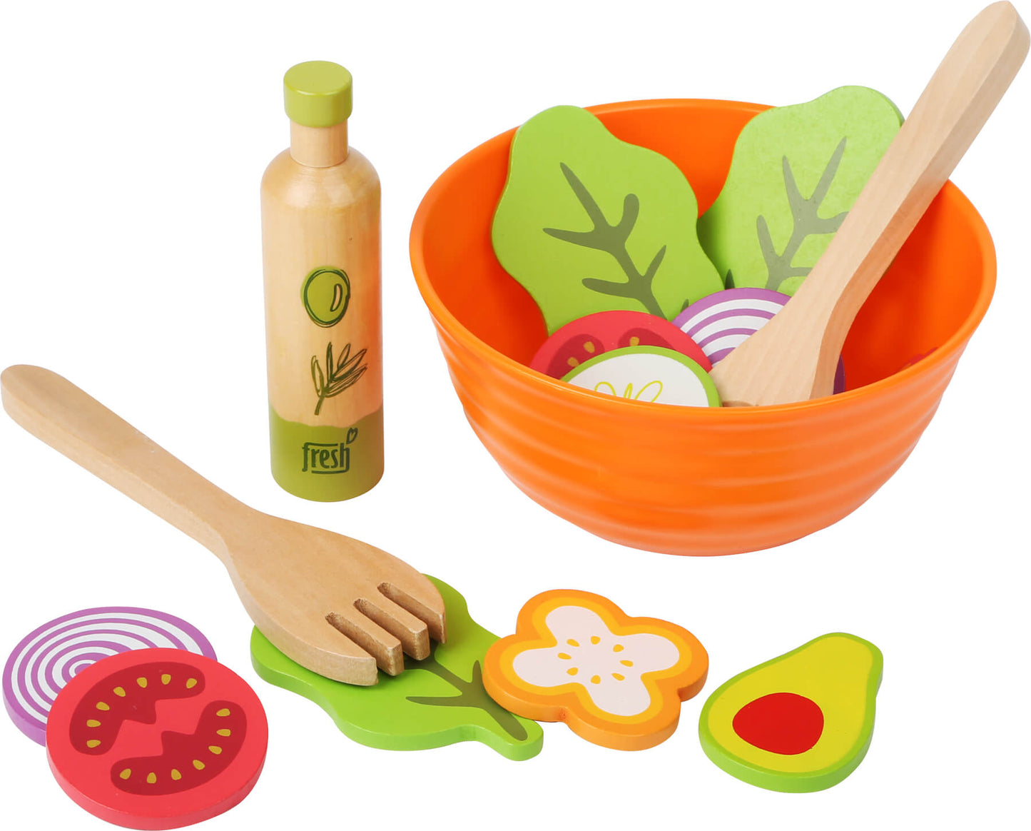 Set za igru s hranom - salata | Ovaj paket sadrži zdjelu, pribor za jelo, bocu maslinova ulja, povrće i začinsko bilje, ideal