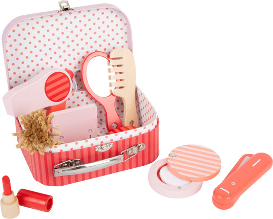 Set za retro šminku i stiliziranje kose | Paket sadrži kovčeg, sušilo za kosu, ruž s poklopcem, peglu za kosu, dvije četke, n