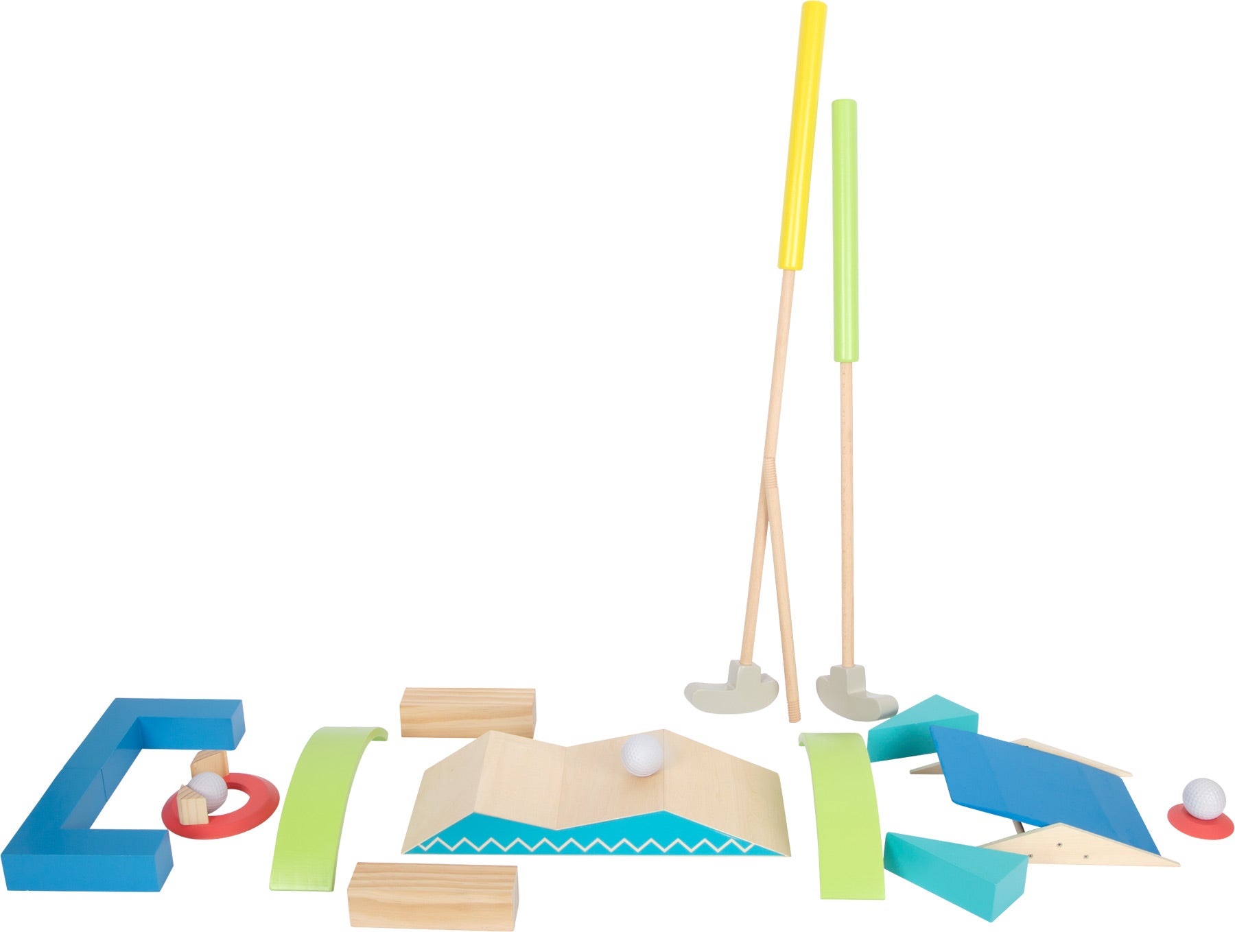 Set za minigolf "Active" | Paket sadrži dvije palice, tri loptice, jednu rupu i deset prepreka za igru minigolfa (broj dijelo