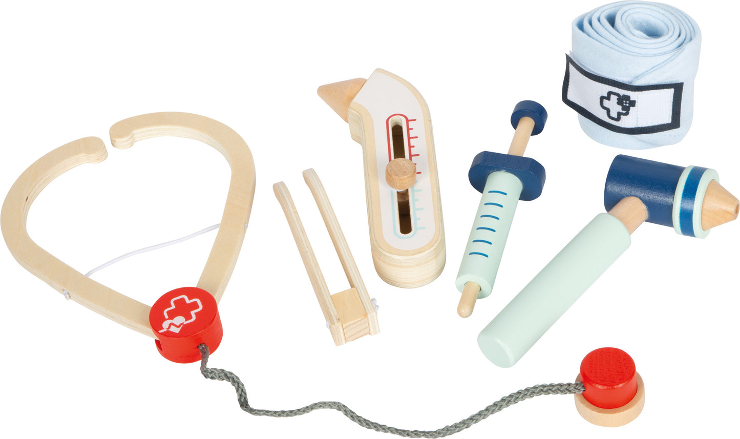 Doktor set za igru | Paket sadrži stetoskop, toplomjer, štrcaljku, otoskop, pincetu i zavoj (broj dijelova: 6).