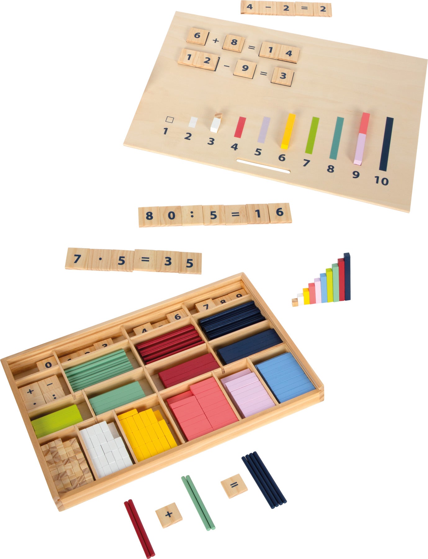 Kutija za učenje matematičkih štapića s brojevima "Educate" | Set sadrži kutiju za pohranu, pločice s brojevima i simbolima, 