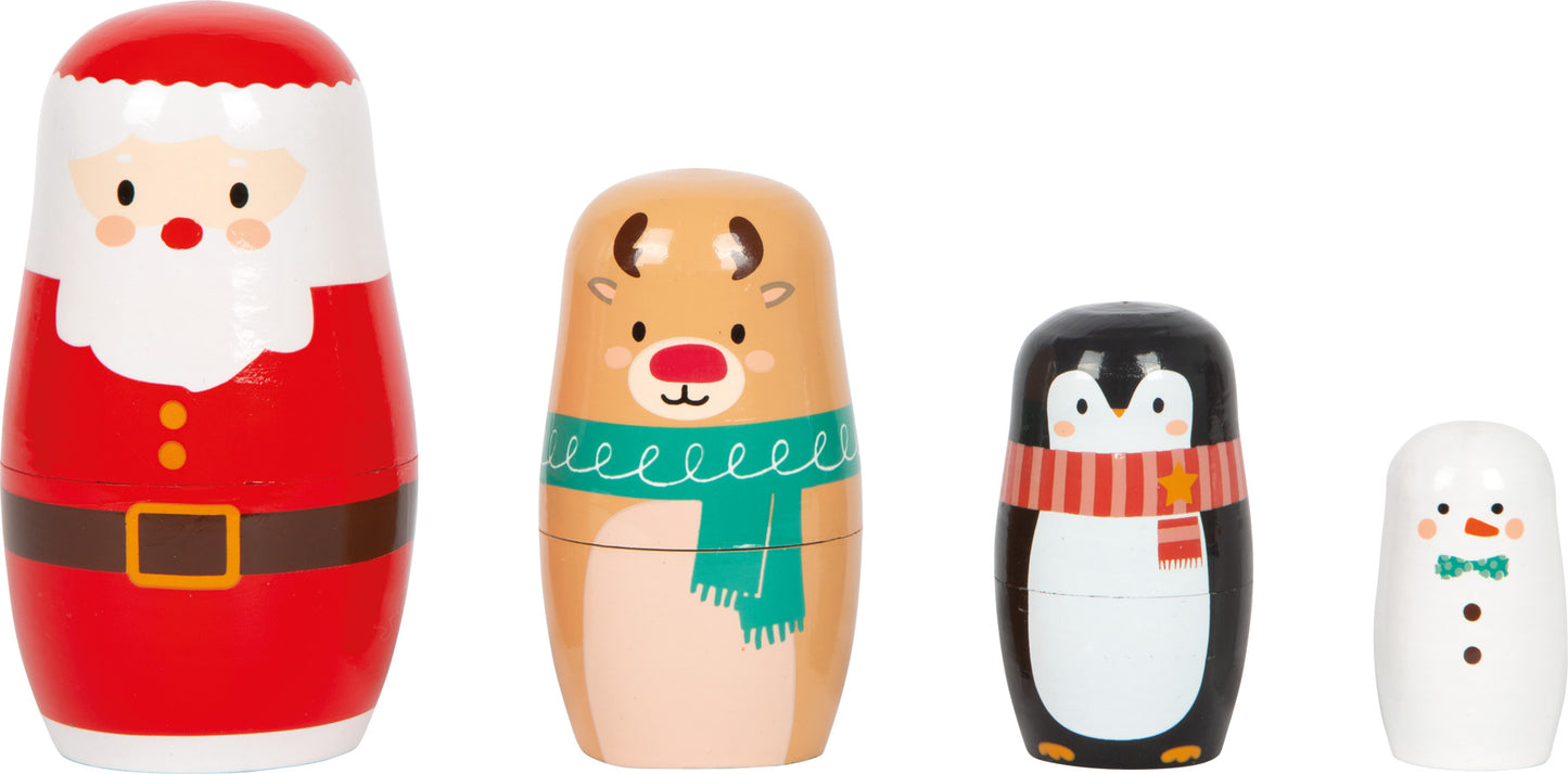 Božićne matroške | Paket sadrži četiri tradicionalne matryoshka lutke koje se mogu slagati jedna u drugu. (broj dijelova: 4)